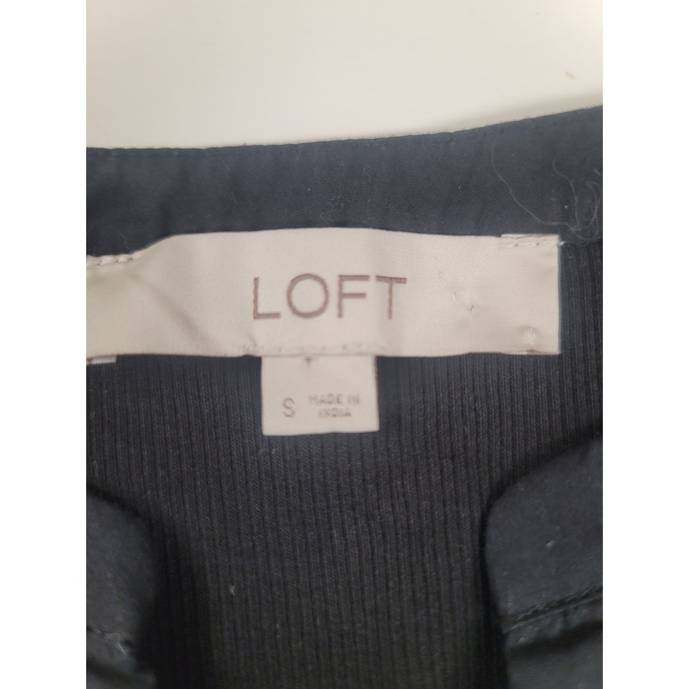 Loft Women's Black Long Sleeve Button‎ Down Plaid Sleeve Top Size S - Picture 5 of 6